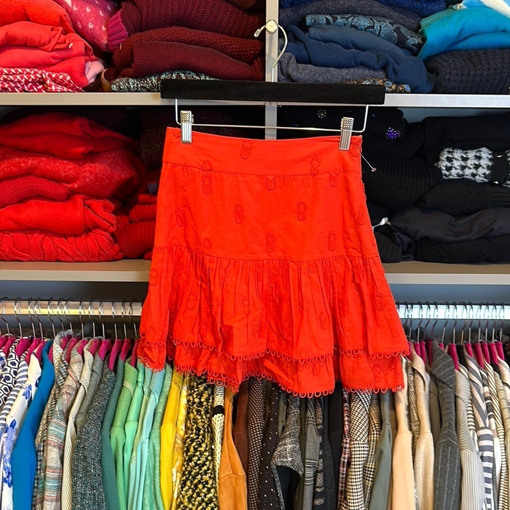 Farm Rio red embroidered side zipper closure skirt size XS NWT